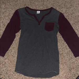 Gray/Maroon Long sleeve top.